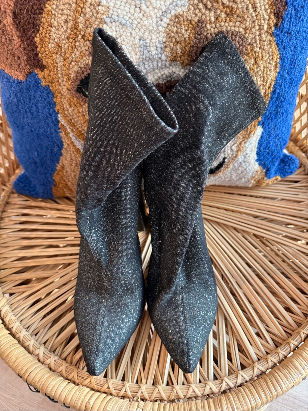 RAYE Black Sparkle Pointed Sock Boots
